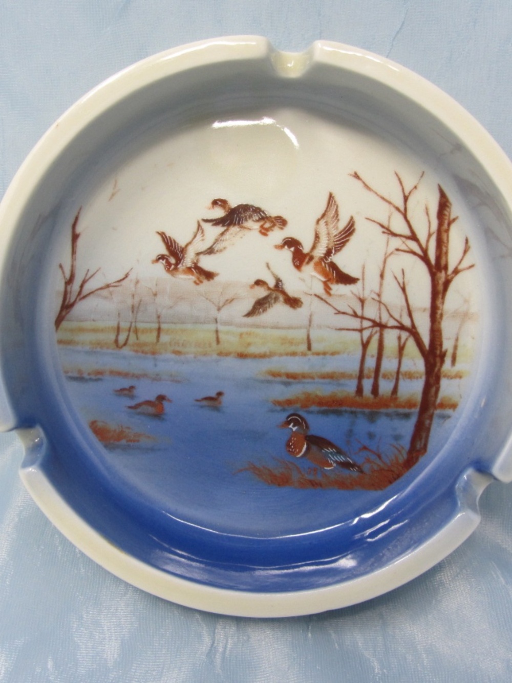 Vintage Otagiri Japan Ashtray Mallard Duck Landscape Scene Wildlife Lake Nature